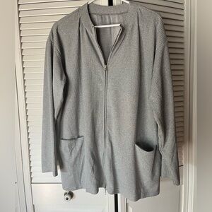 Gray Zip-Up Cardigan with Pockets